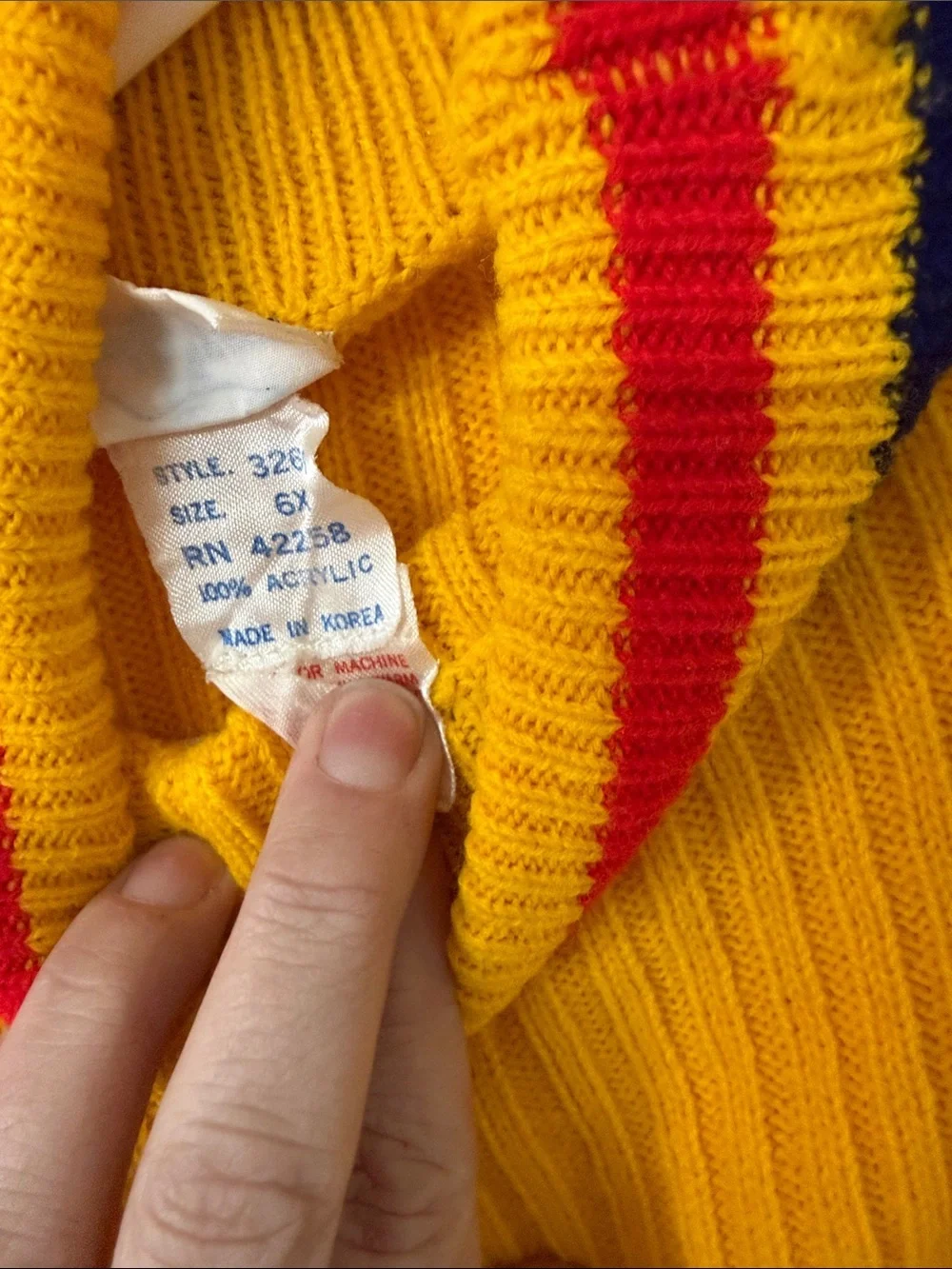Yellow Ribbed Turtleneck Sweater with Contrast Trim 1970’s